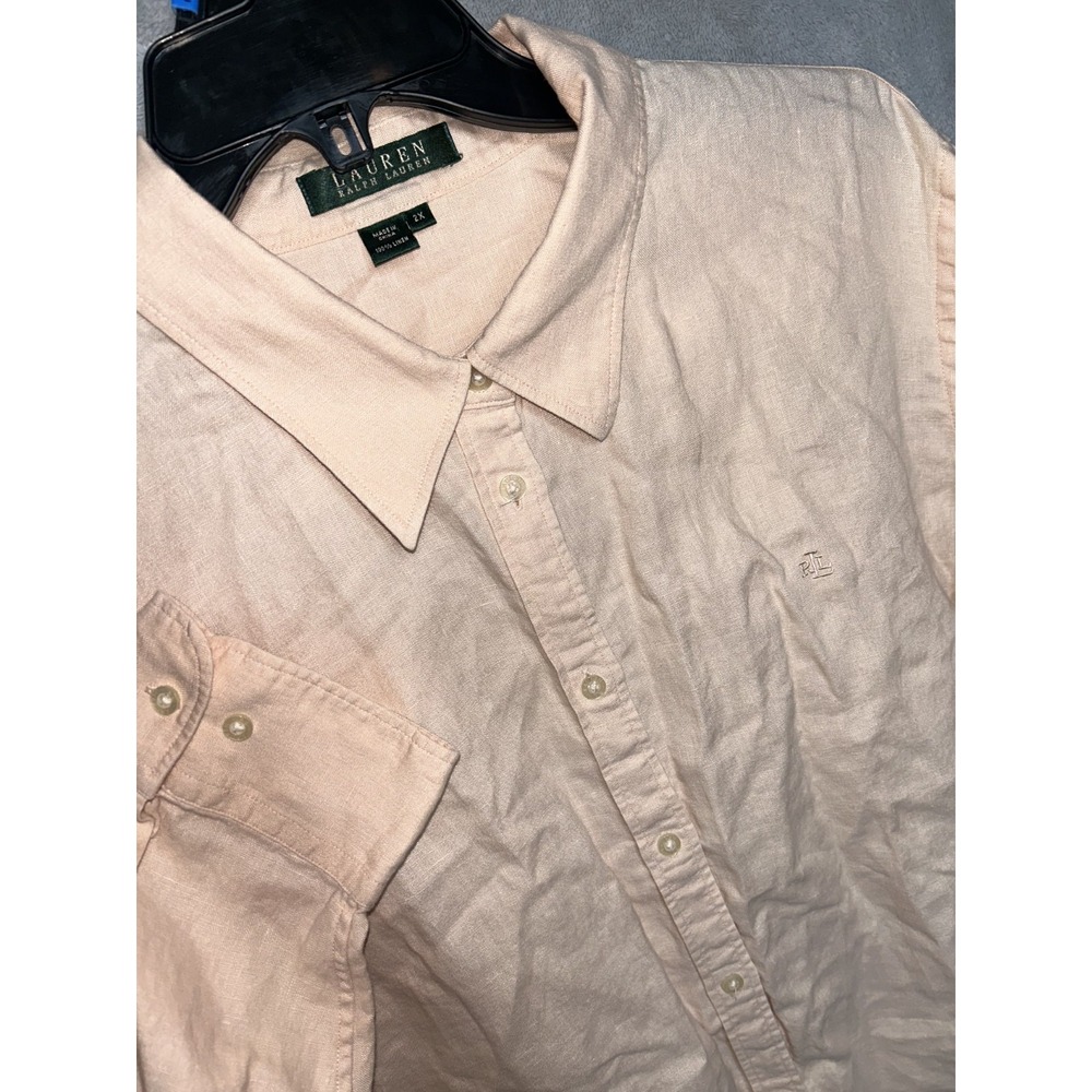 Lauren Ralph Lauren pink linen long-sleeve button-down shirt Women's Size XXL